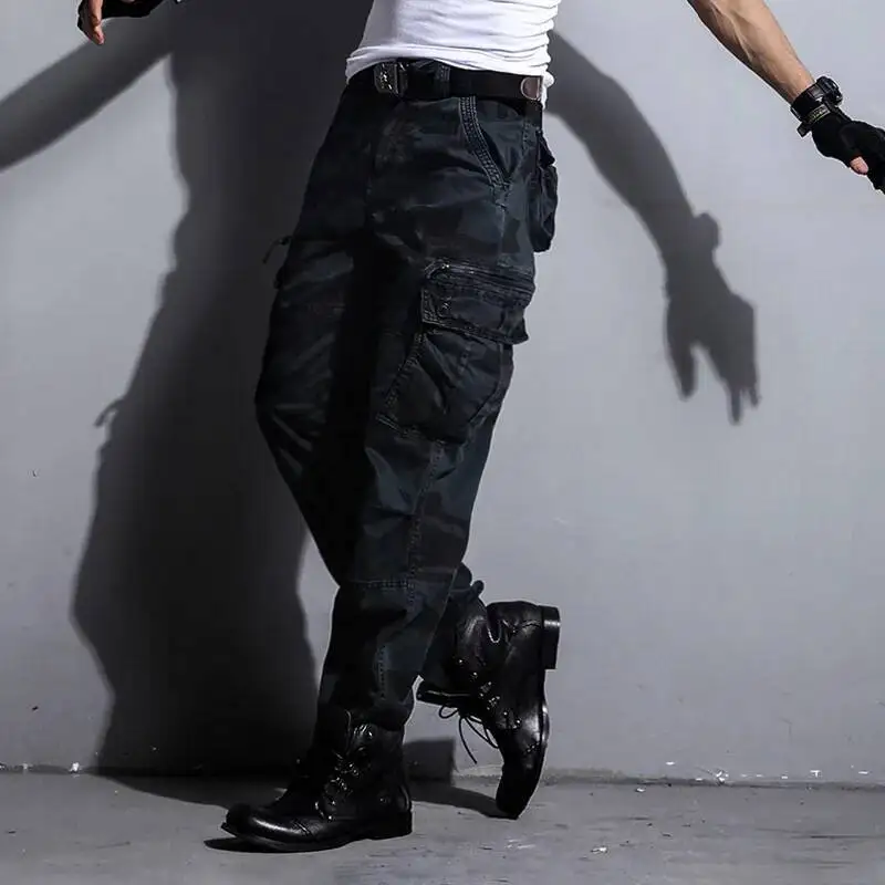 

Camouflage Cargo Men Multi Pocket Cotton Military Camo Pants Bule Track Trousers Male Streetwear Overalls Pantalon Homme