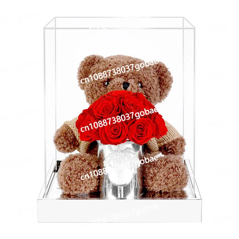 

Practical Christmas Gift Immortal Flower Bear Acrylic Gift Box Ornament for Girlfriend Birthday Gift Real Flower Rose