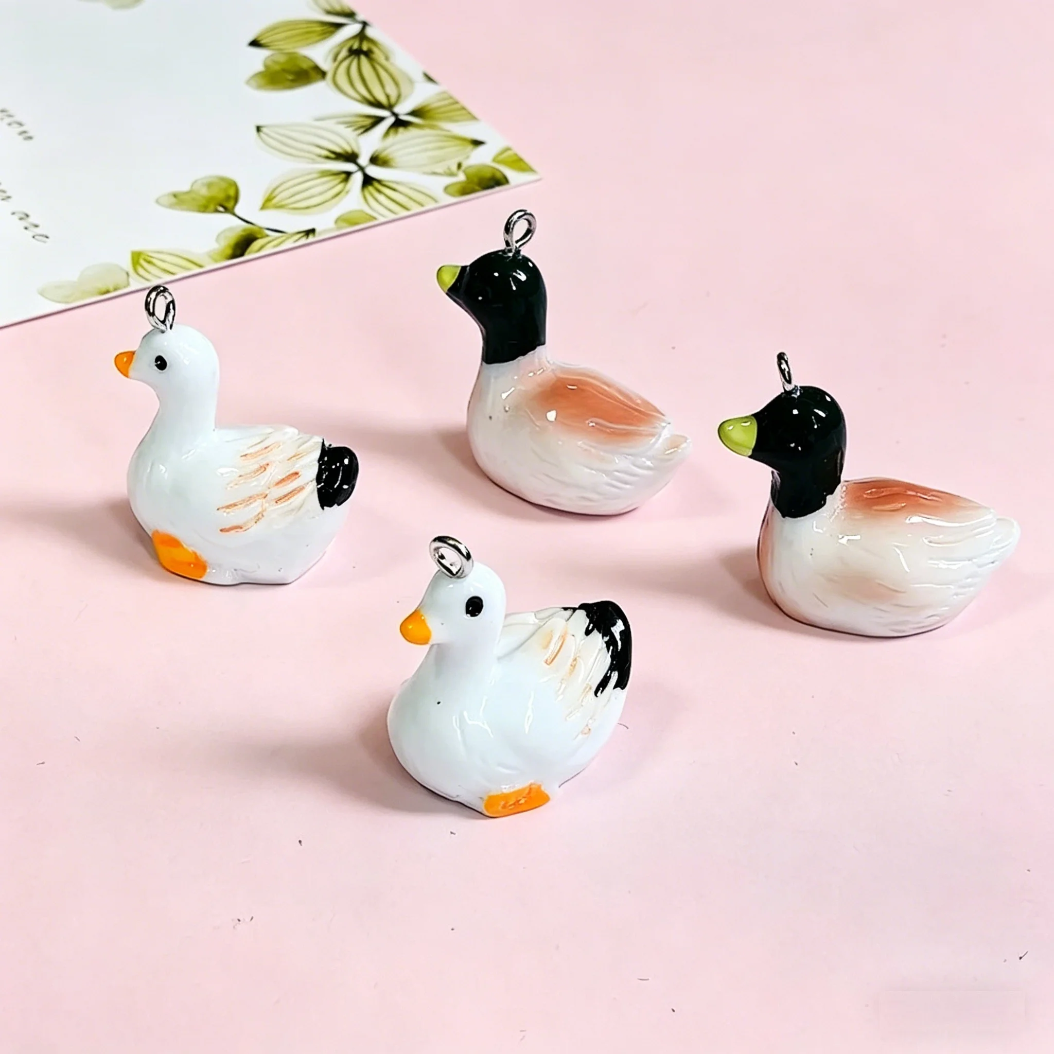 4Pcs Mixed 3D Duck & Mallard Resin Charms, Farm Bird Animal Pendants for DIY Earring Making Jewelry Findings