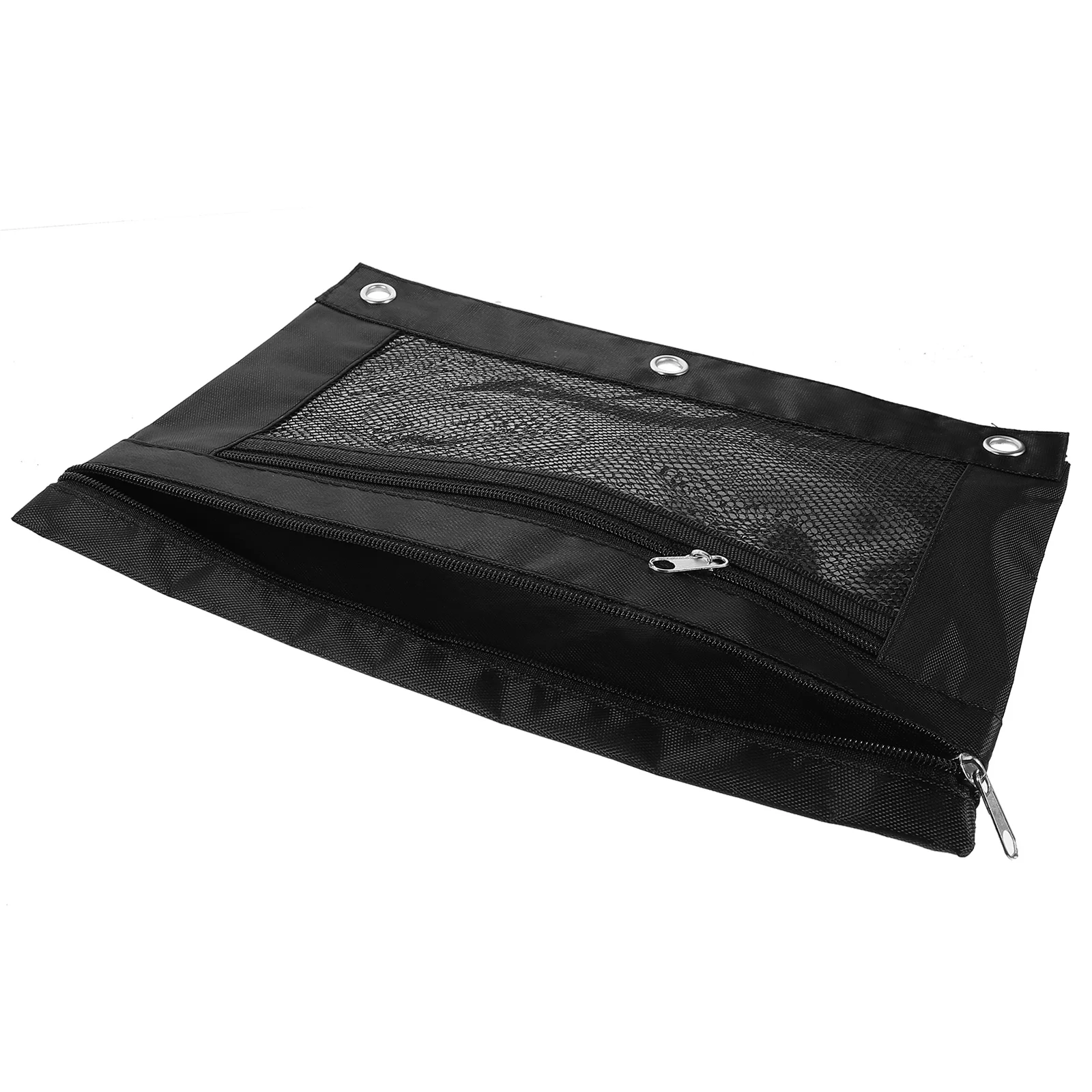 

Large Capacity Zipper Double Pocket Transparent Window 3 ring Binder Pen Bag Pencil Case Black Mesh Pouch Storage ganizer