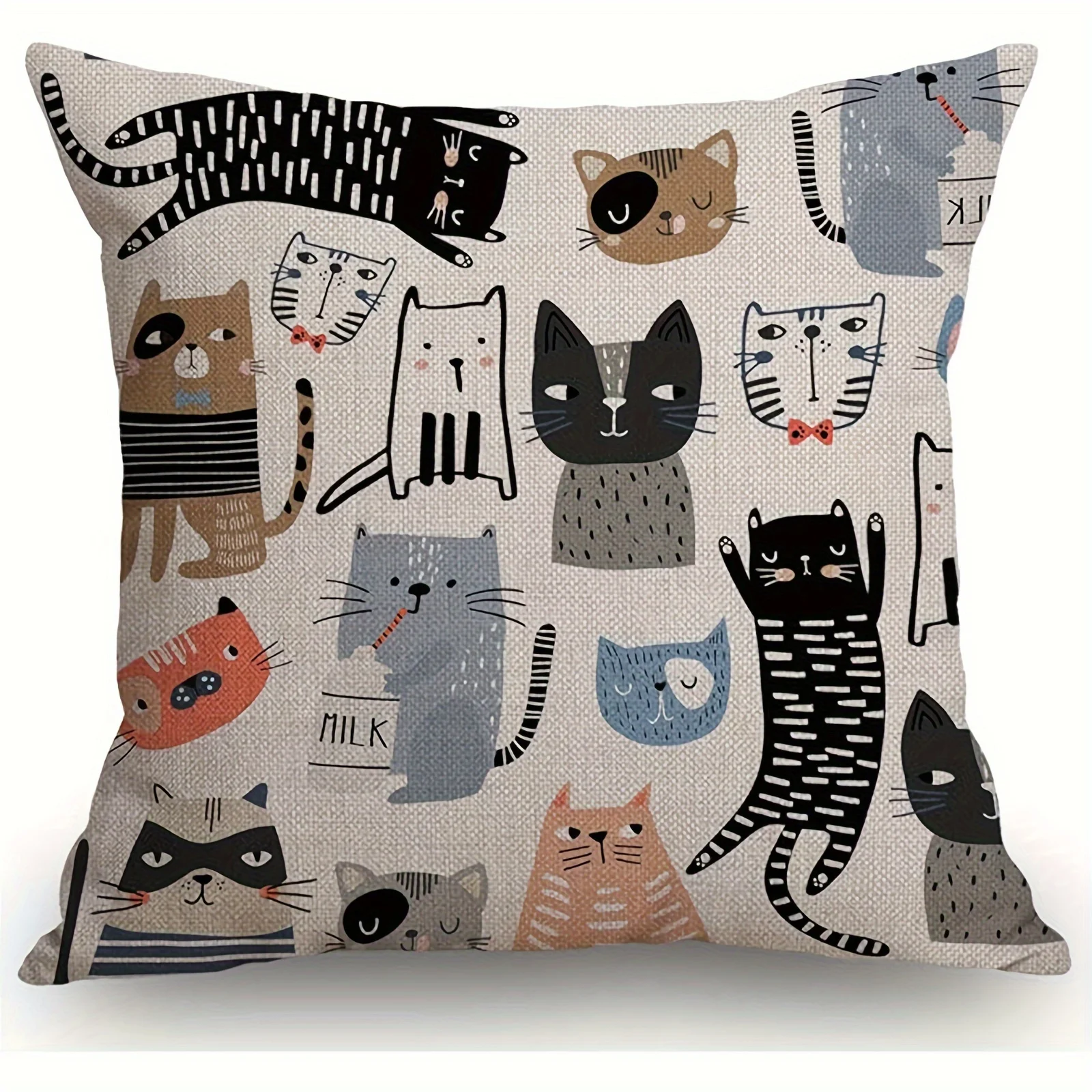 

1pc Throw Pillow Cover Funny Cats And Milk Bottle Decorative Pillow Cases Home Decor Square Pillowcases