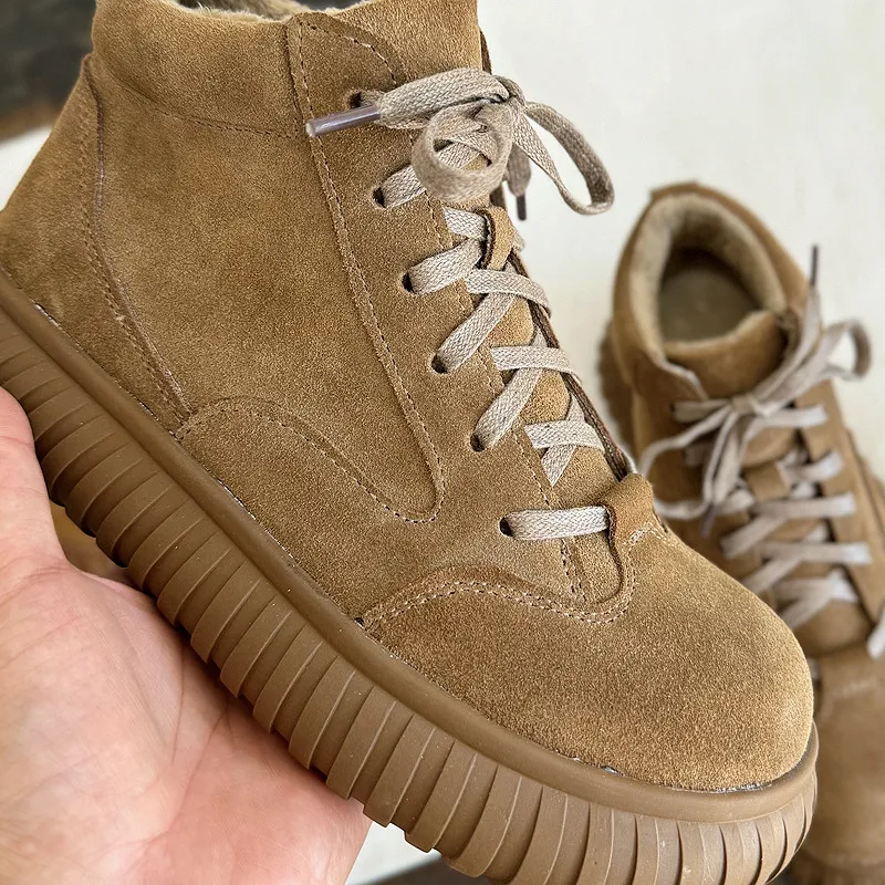 Careaymade-Wide Head Genuine Leather Women's Boots comfortable soft sole thick sole Boken warm Ankle Boots workwear short boots