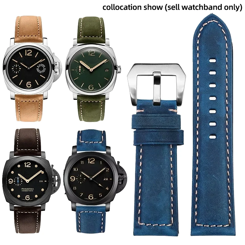 20mm 22mm 24mm 26mm Frosted Vintage Leather Watch Strap For Panerai Jeep Seiko Breitling Diesel Men's Watchband Dark Brown Khaki