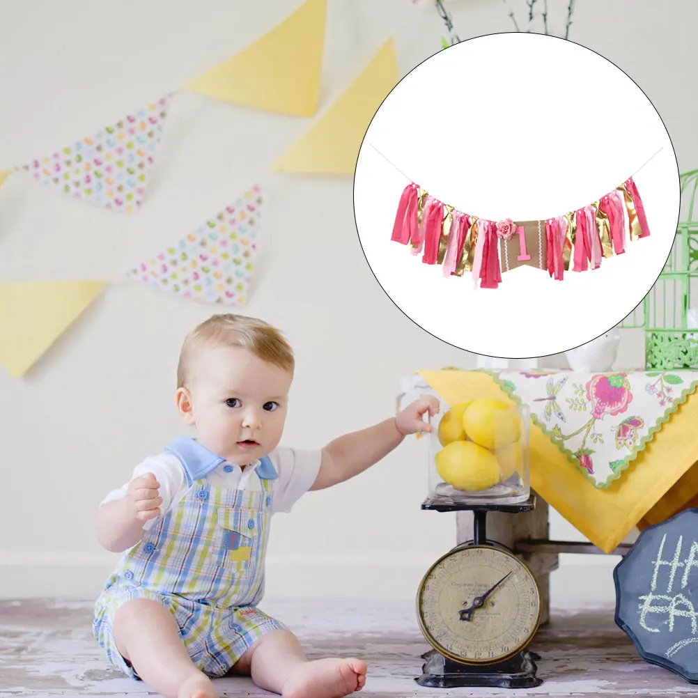 

Birthday Banner Flags High Chair Decorations Multicolored Party Banners Celebrate 1st Birthday Decoration Theme Nurseries Baby