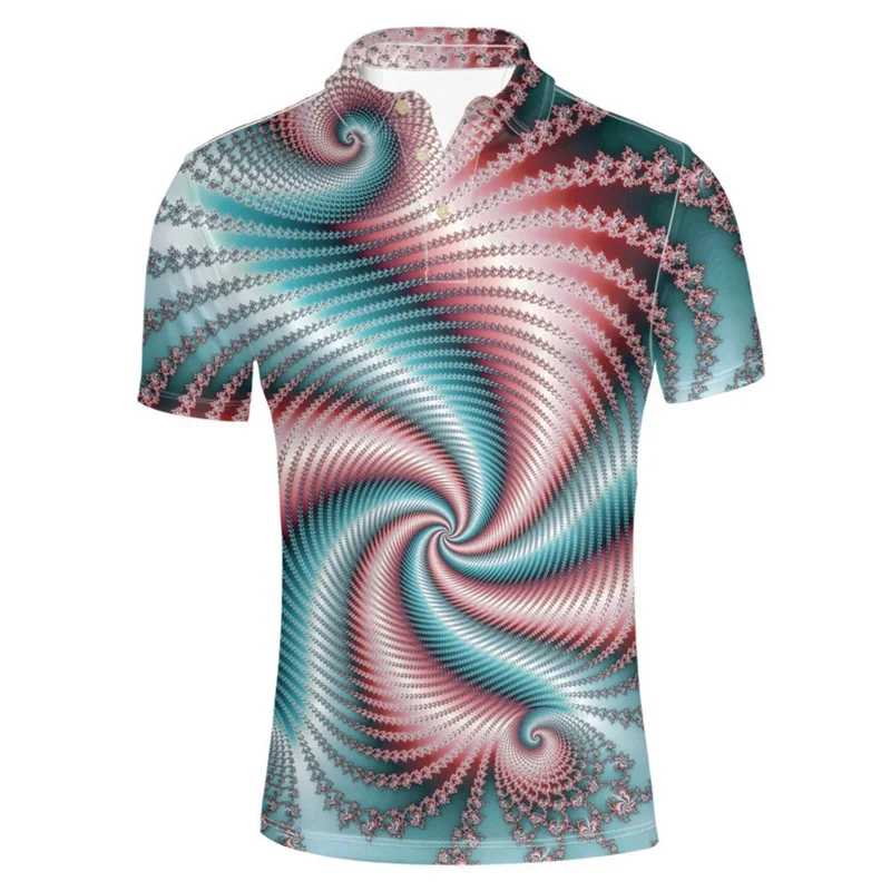 Retro Spiral 3d Print Polo Shirt Men Summer Street Lapel Tshirt Personality Dizzy Pattern Tees Tops Short Sleeve Button T-Shirt