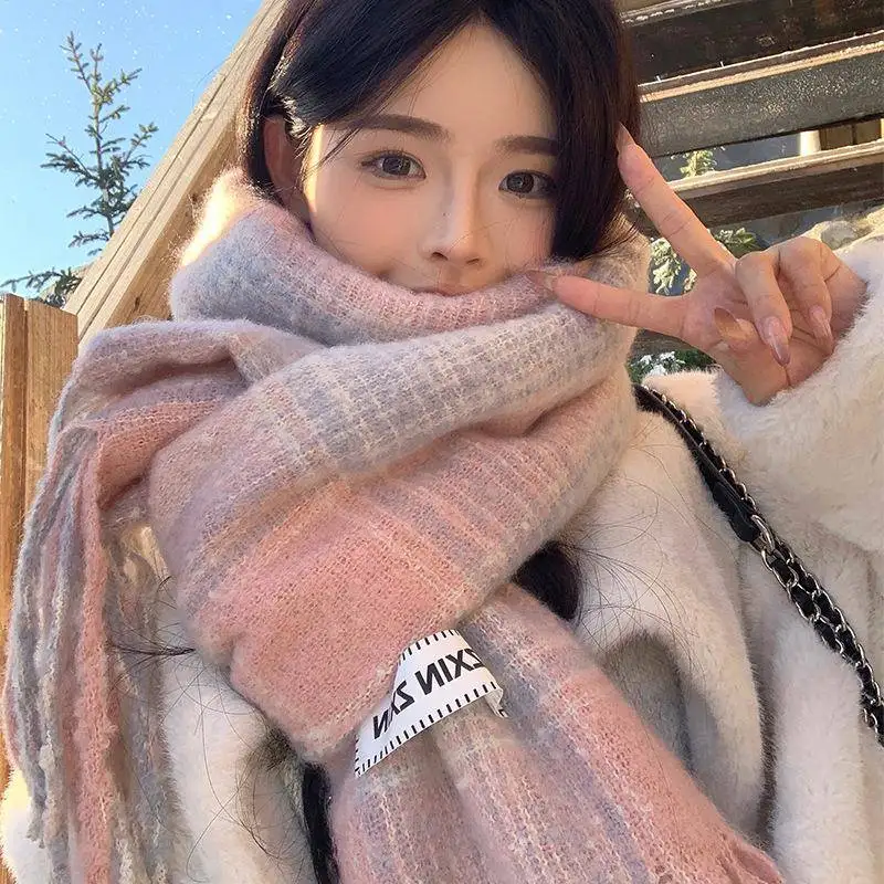 

Graduated Plaid Scarf Women's New Autumn Winter Warm Neck Warmer Soft Cashmere Student Shoulder Shawl Trendy Yang Jing Brand