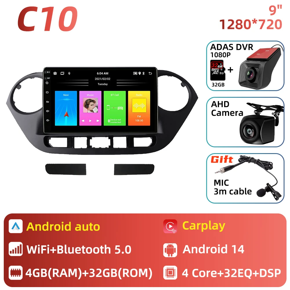 Carplay voor Hyundai Grand i10 2013 - 2018 Android Auto Multimedia Autoradio GPS Navigatie Autoradio 2 Din Head Unit Stereo DSP