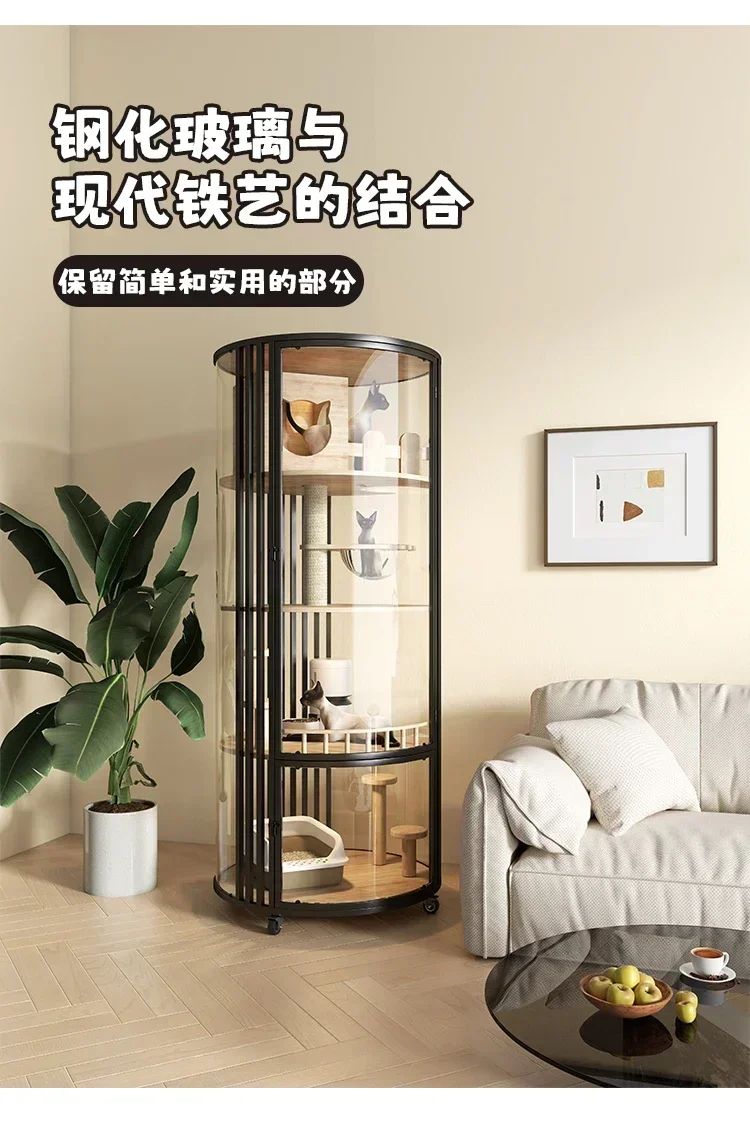 Cat Cage Super Large Free Space Home Cat House Non-Occupied Super Luxury Panoramic Glass Cat Villa round