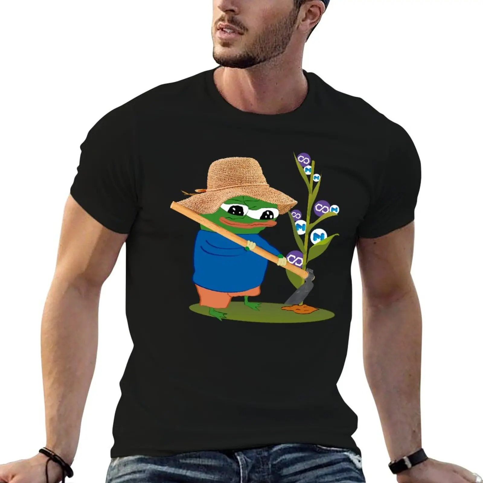 Camiseta Pepo Yield Farming Polygon Matic, camisetas con estampado personalizado para hombre, camisetas para hombre
