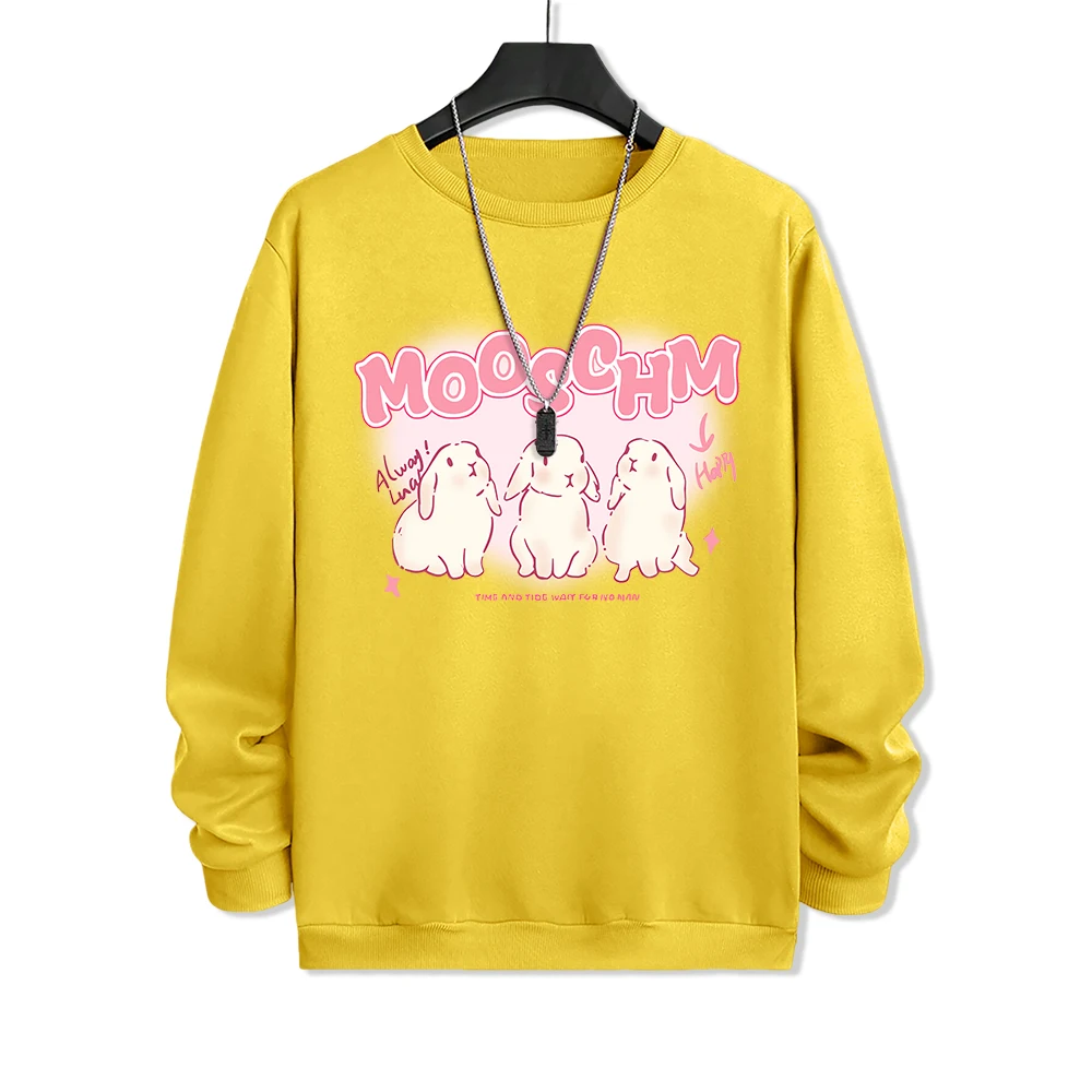 

Mooschm Three Happy Rabbits Men Hoody Casual Oversize Hoodies Creativity Fleece Pullover Autumn Loose Oversize Mens Hoody