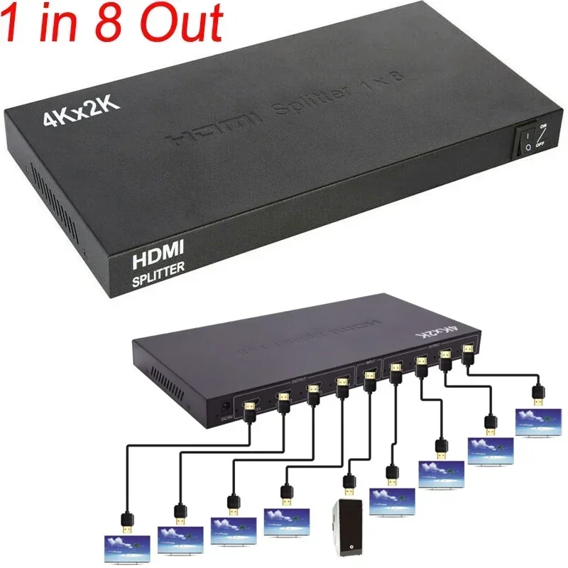 

4K 1 in 8 Out 1x8 HDMI Splitter Audio Video Converter 1080P Display for PS4 XBOX DVD Laptop PC To TV Display 8 Channel Monitors