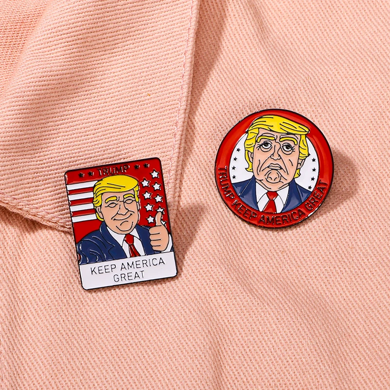 Wholesale Cute Trump Keep America Great Hard Enamel Pins Round Square Gun Black Brooches For USA