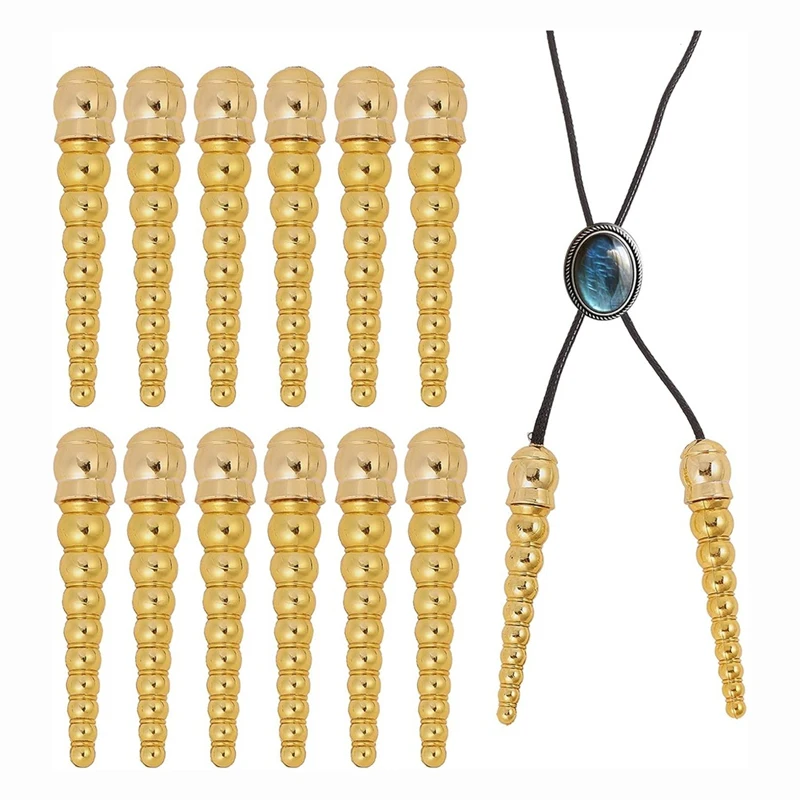 ABSU, 12 Uds., tapa de extremo de amarre de Bolo, puntas de amarre de Bolo doradas, extremos de cordón, accesorios de repuesto para pulsera, manualidades DIY