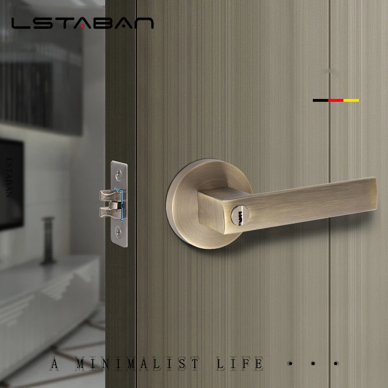 Door Handle Door Handle Lock Square Channel Privacy Mask Interior Bedroom Room Bathroom Three-Bar Spherical Lock-Gold