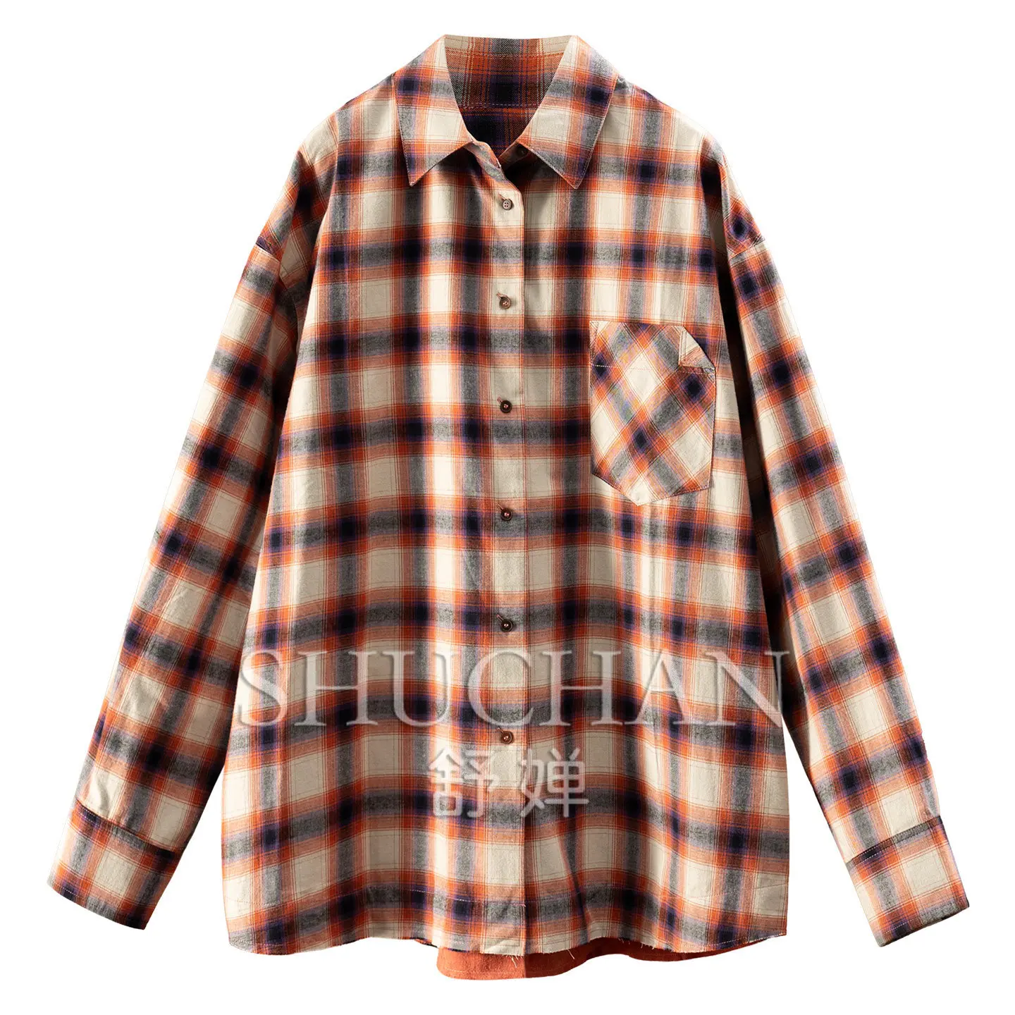 French Shirt Vintage Yarn 100% Cotton Plaid Loose and Skinny Shirt Jacket 76W2 Tops Mujer Blusas Mujer