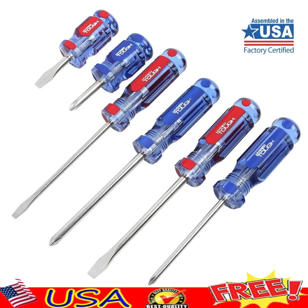 

Набор отверток из 6 предметов с ацетатными ручками, цветные кодовые, устойчивые к ржавчине никелированные лезвия, прочная углеродистая сталь, идеальный дом