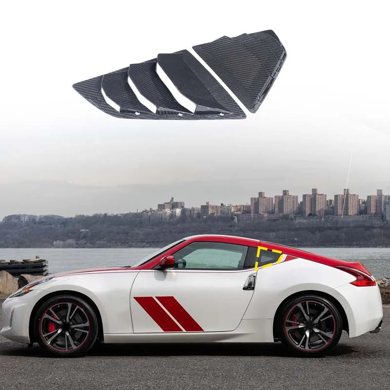 

2Pcs Real Carbon Fiber For Nissan 370Z 2009-2020 Car Rear Window Glass Louver Decoration Sticker exterior protection accessories