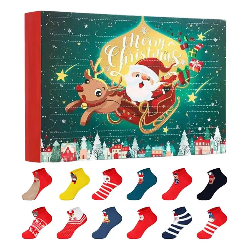 

2024 Christmas 24 Days Christmas Calendar Countdown Contains 12 Pairs of Socks Advent Calendar for Christmas Holiday Gifts