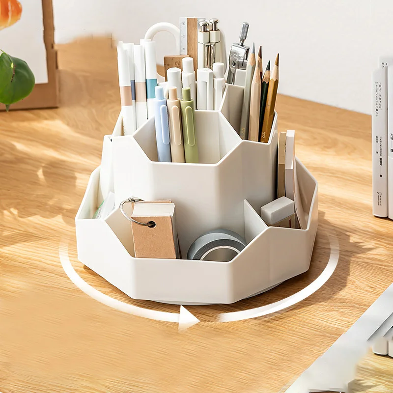 Newly Upgraded 0riginal Large-capacity Plastic Rotating Pen Holder Storage Box Office and Student Desktop Stationery Storage Lig