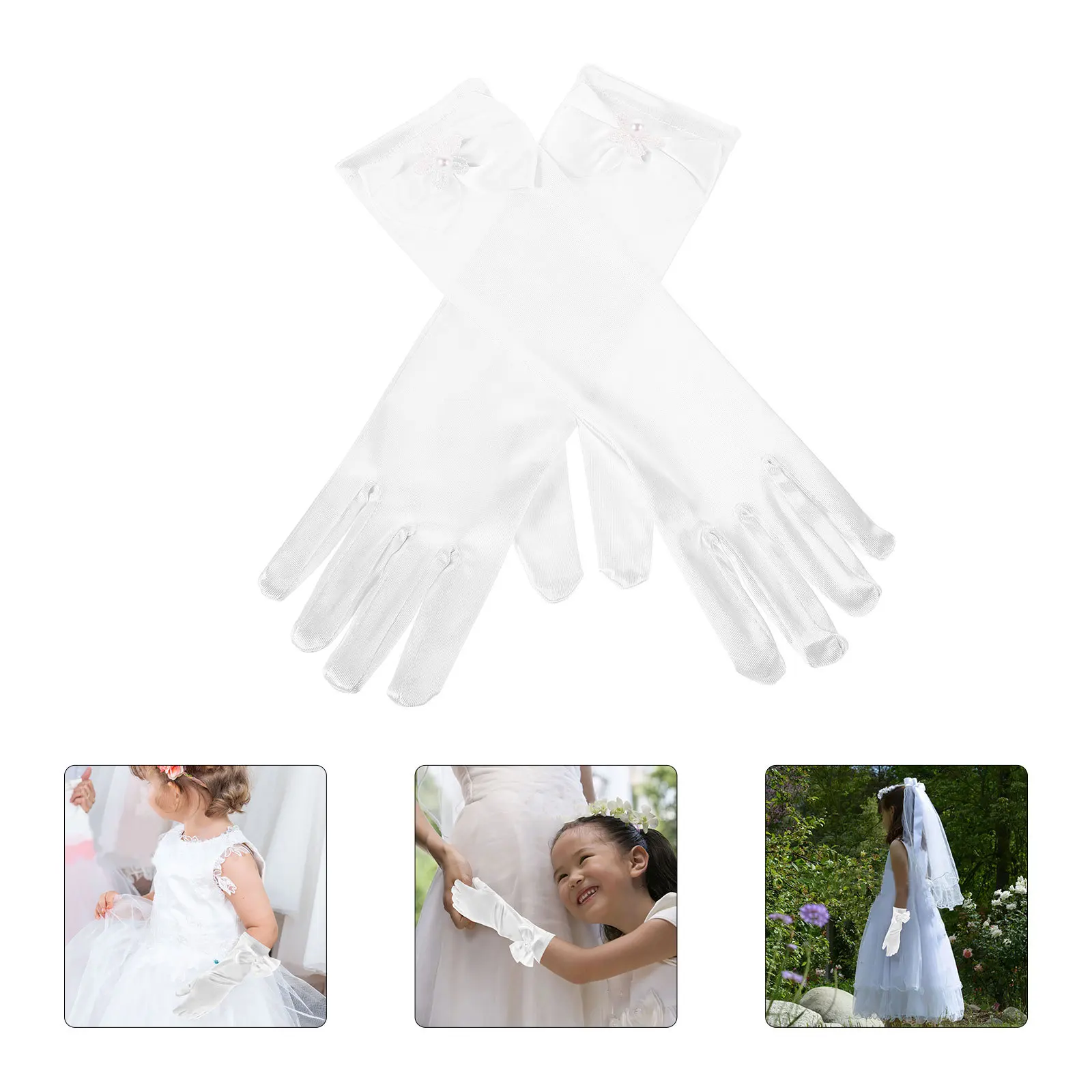 

1 Pair Lace Women Wedding Girl Long Satin Girl Party Satin Princess Gloves Princess Kids Dress Gloves
