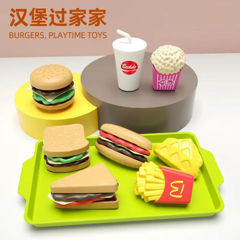 Cartoon Fast Food Simulatie Fantasiespel Set Miniatuur Hamburger Frieten Keuken Model Onderwijs Speelgoed Cadeaus voor kleine kinderen