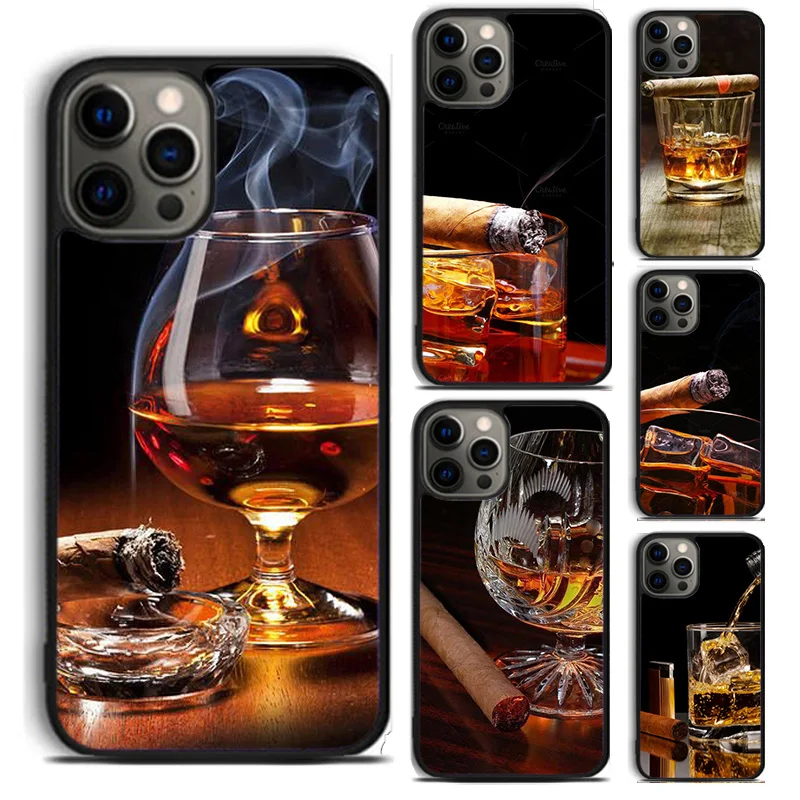 Cigar Whiskey Ice Drink phone Case Cover For iPhone 16 15 14 Plus XR XS apple 16 11 12 13 mini Pro Max coque