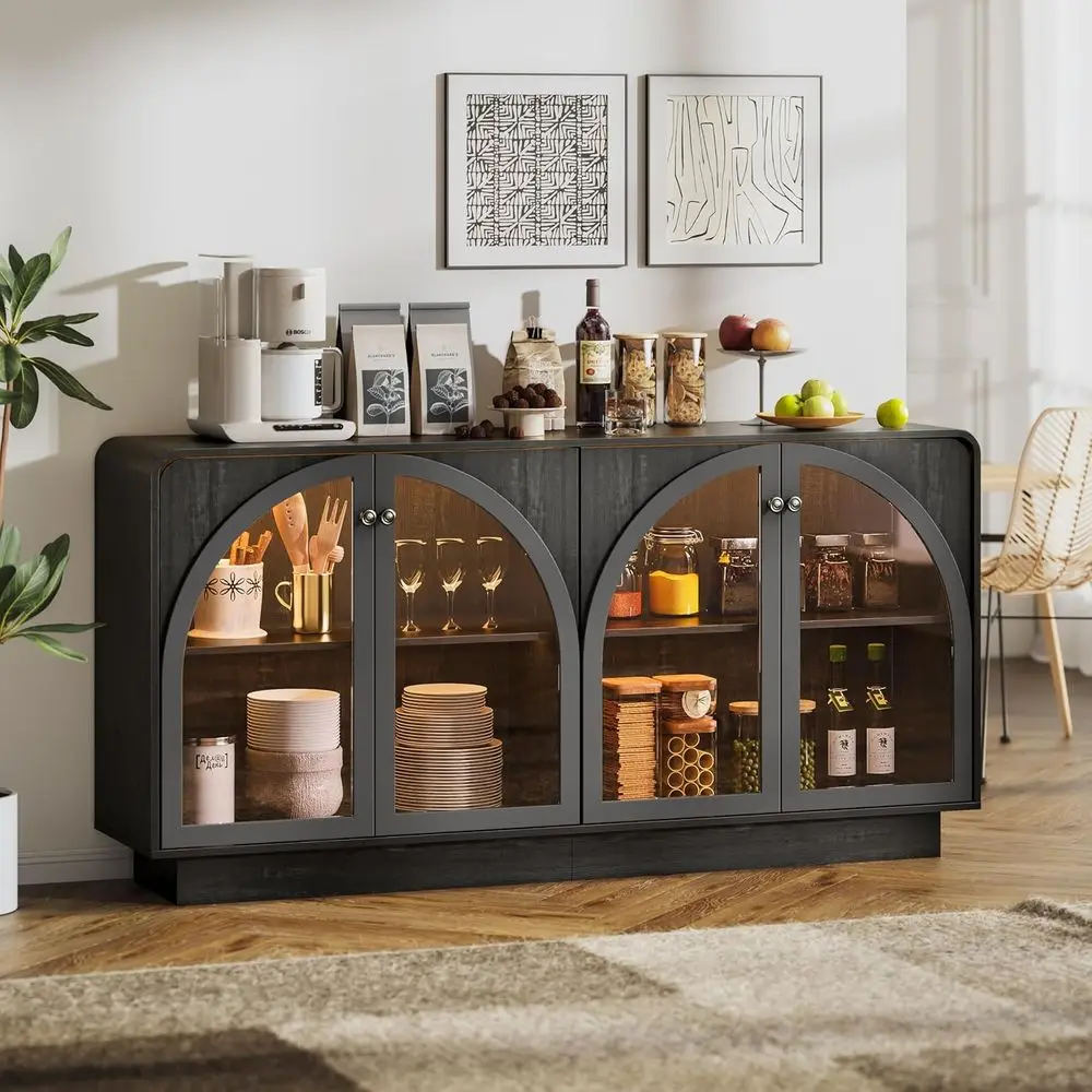 

Большой буфет 68, ящик для хранения вещей, арочные стеклянные двери, светодиодное освещение, бар для алкоголя и кофе для кухни или прихожей