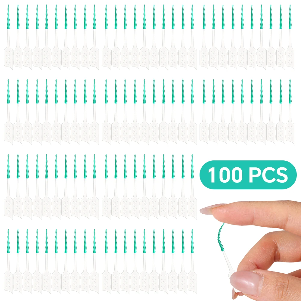 Interdental Brushes for Teeth Cleaning, Dental Floss Picks with Convenient Carry Case, Soft Rubber Brush Heads for Home & Travel
