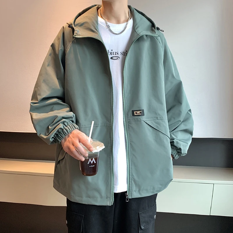 

Youthful Men's Spring Autumn Windproof Waterproof Casual Sports Jaet Trendy Hooded Zipper Design Comfortable Loose Fit Coat