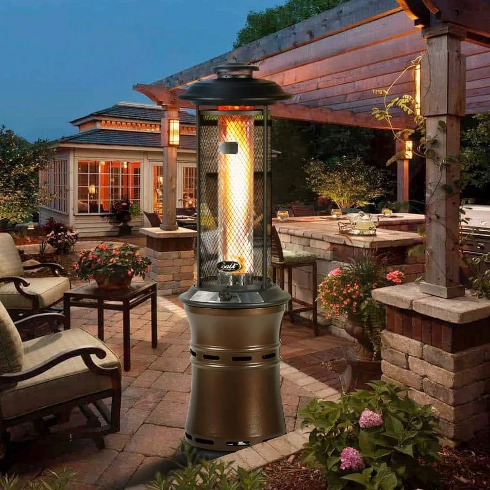 

Propane Patio Heater Gas Patio Heater Floor-Standing Outdoor Heater Commercial Patio Round Dancing Flame Wheels Glass