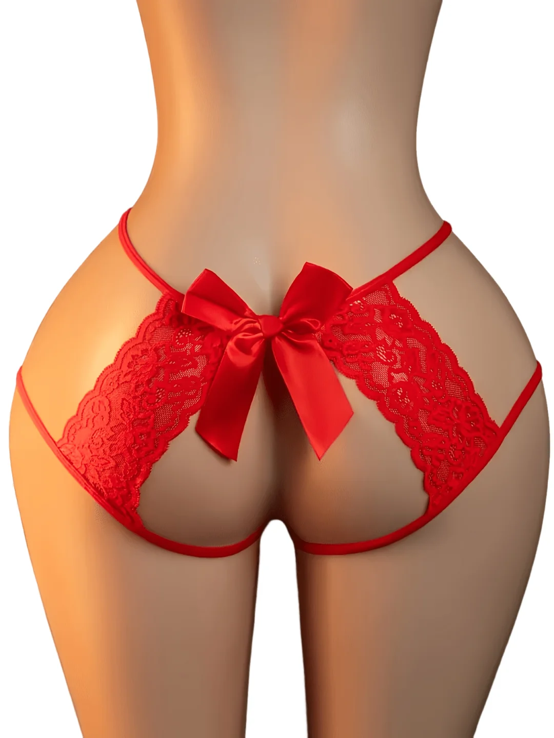 Women Open Crotch Lace Panties Sexy Butterfly Bow Hollow Out Thong See Through Lingerie Breathable Plus Size Crotchless G-string
