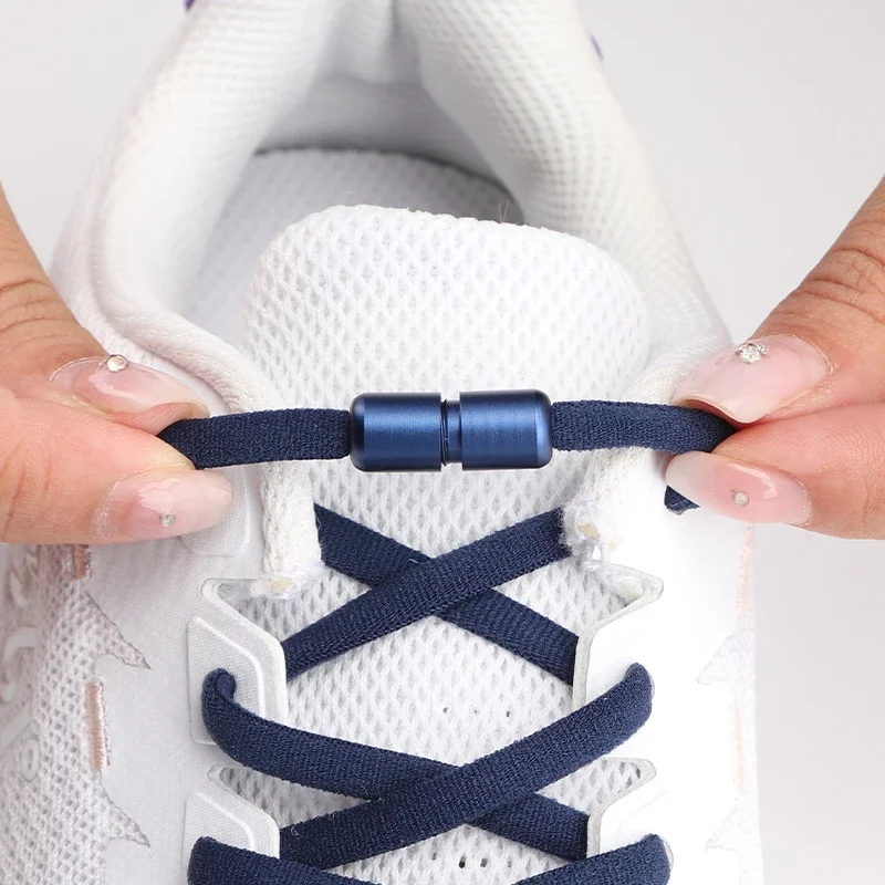 1 Pair No Tie Elastic Flat Shoelaces, Metal Capsule Rotating Shoelace Lock, Stretch Shoe Strings for Casual Sports Sneakers