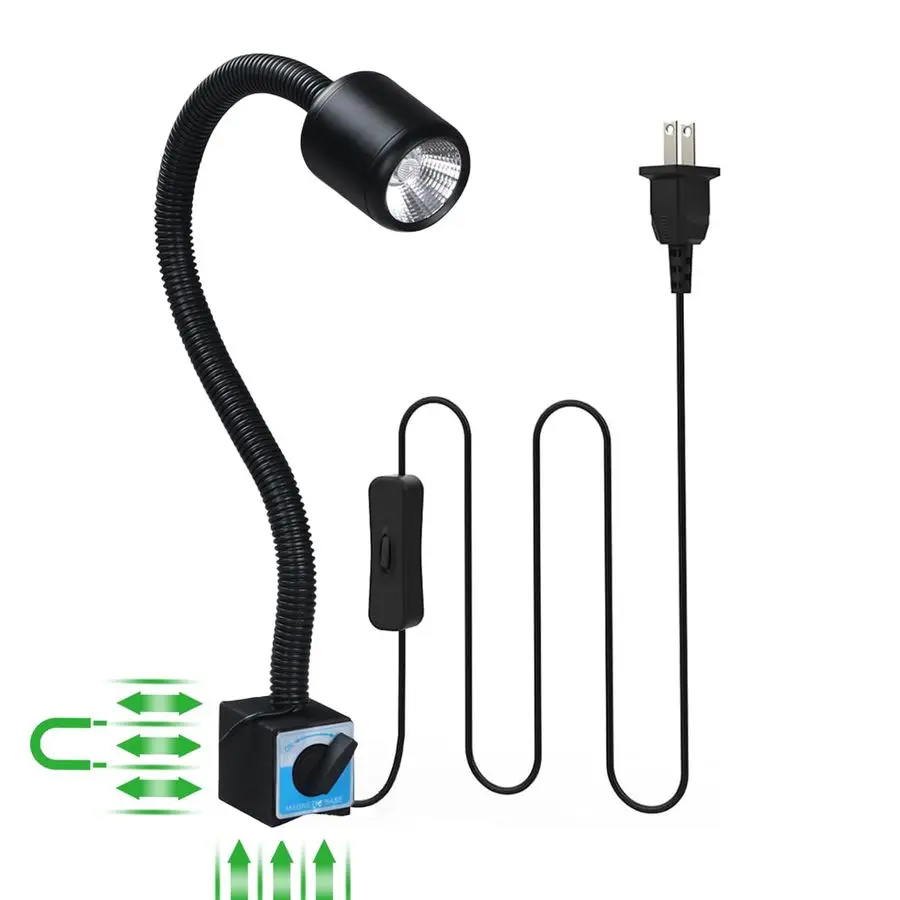 

Magnetic Work Light with Flexible Gooseneck, 12W 1200 Lumens 6500K 110V US Plug, Machine Lathe Light with Magnetic Base for Sewi