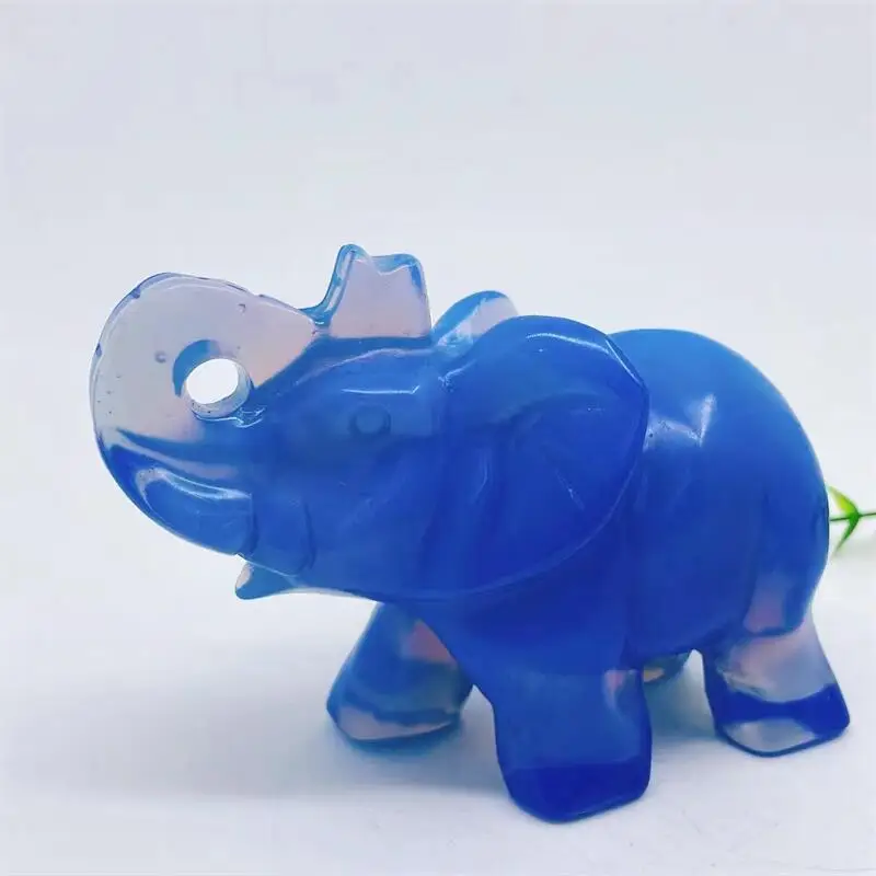 

High Quality Blue Opalite Elephant Crystal Carving Animal Healing Energy Stone Fengshui Home Decoration Holiday Gift 1pcs