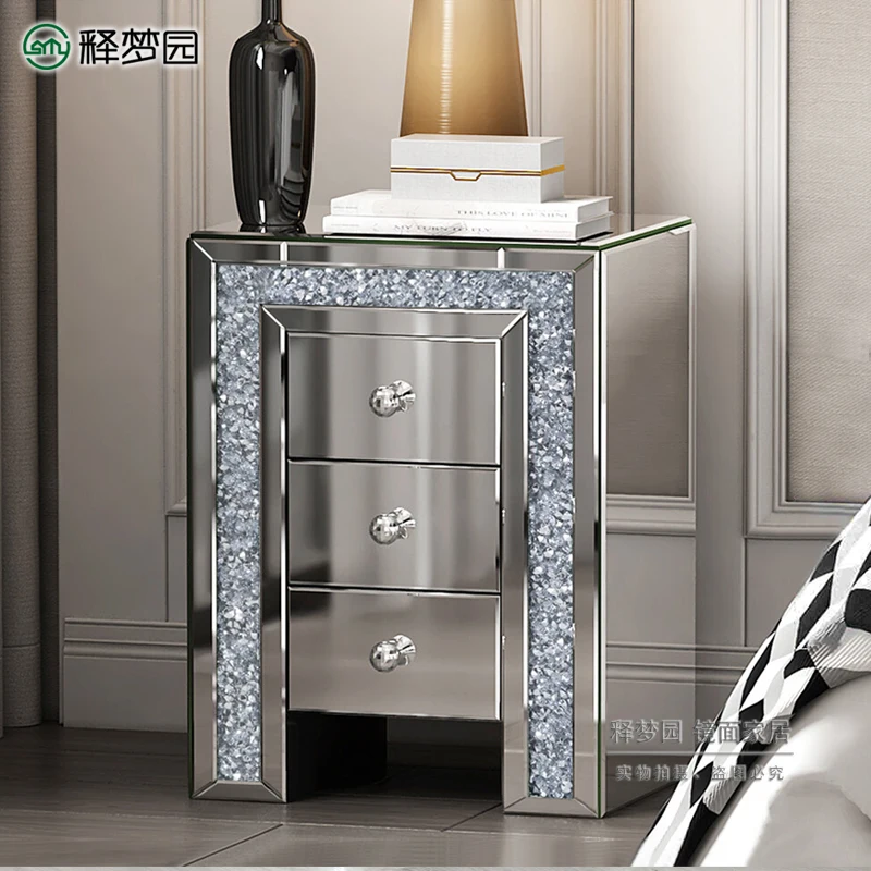 

Mirror bedside table Modern simple bedroom bedside table Light luxury multi-functional household storage storage locker 3092