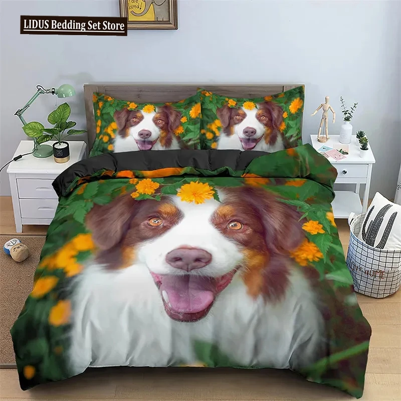 Cute Dog Bedding Set Microfiber 3D Pet Puppy Duvet Cover Animal Theme Quilt Cover Single Queen King For Boys Girls Bedroom