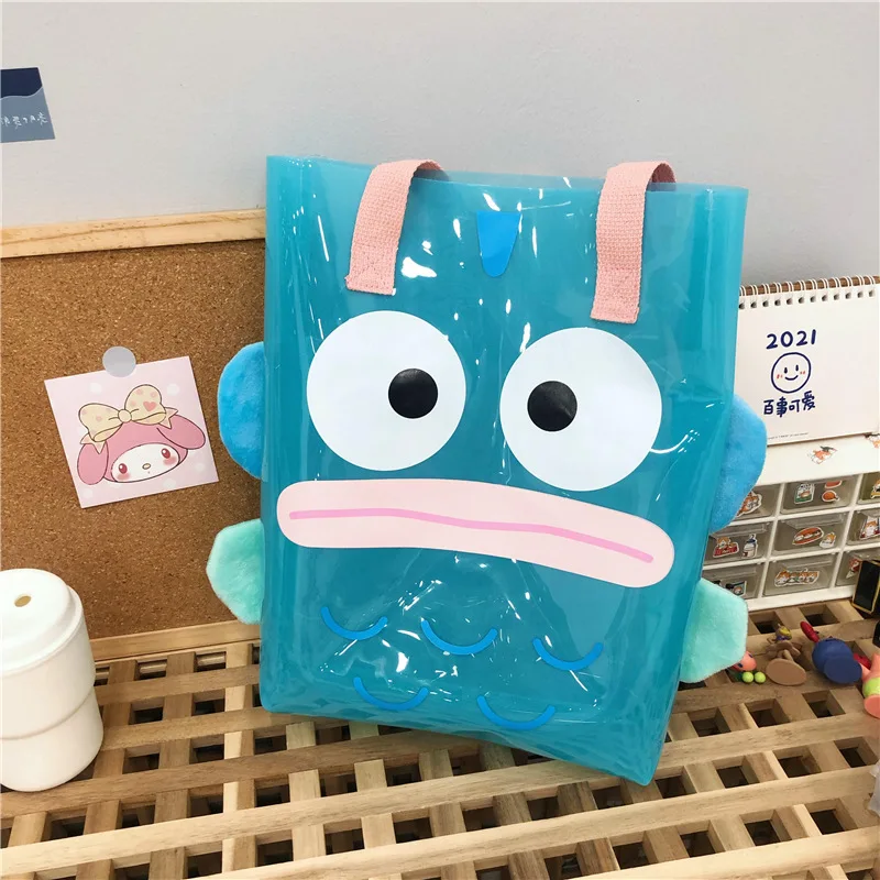 Cute Cartoon Expression Women's Shopping Bag PVC Kawaii Fish Design Lolita Hand Carrying Translucent Large Capacity Shoulder Bag