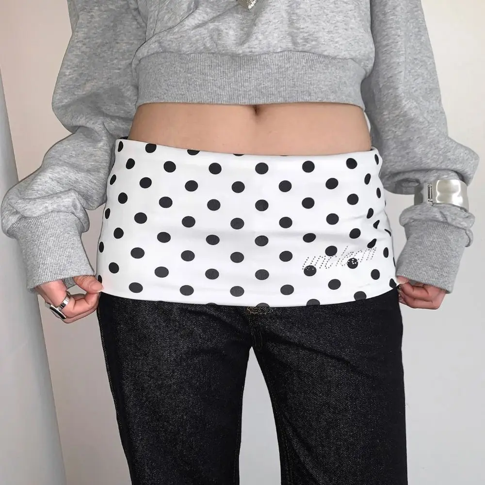 Short Polka Dot Fart Curtain Striped Hip-covering Layered Puff Skirt Spicy Girl High Waist Elastic Waistband Jeans Decorative