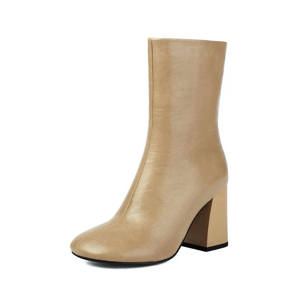 

Women Ankle Boots Elegant Spring Fall Size Zipper Solid Short Booties with Block Heels Shoes Size 34-46