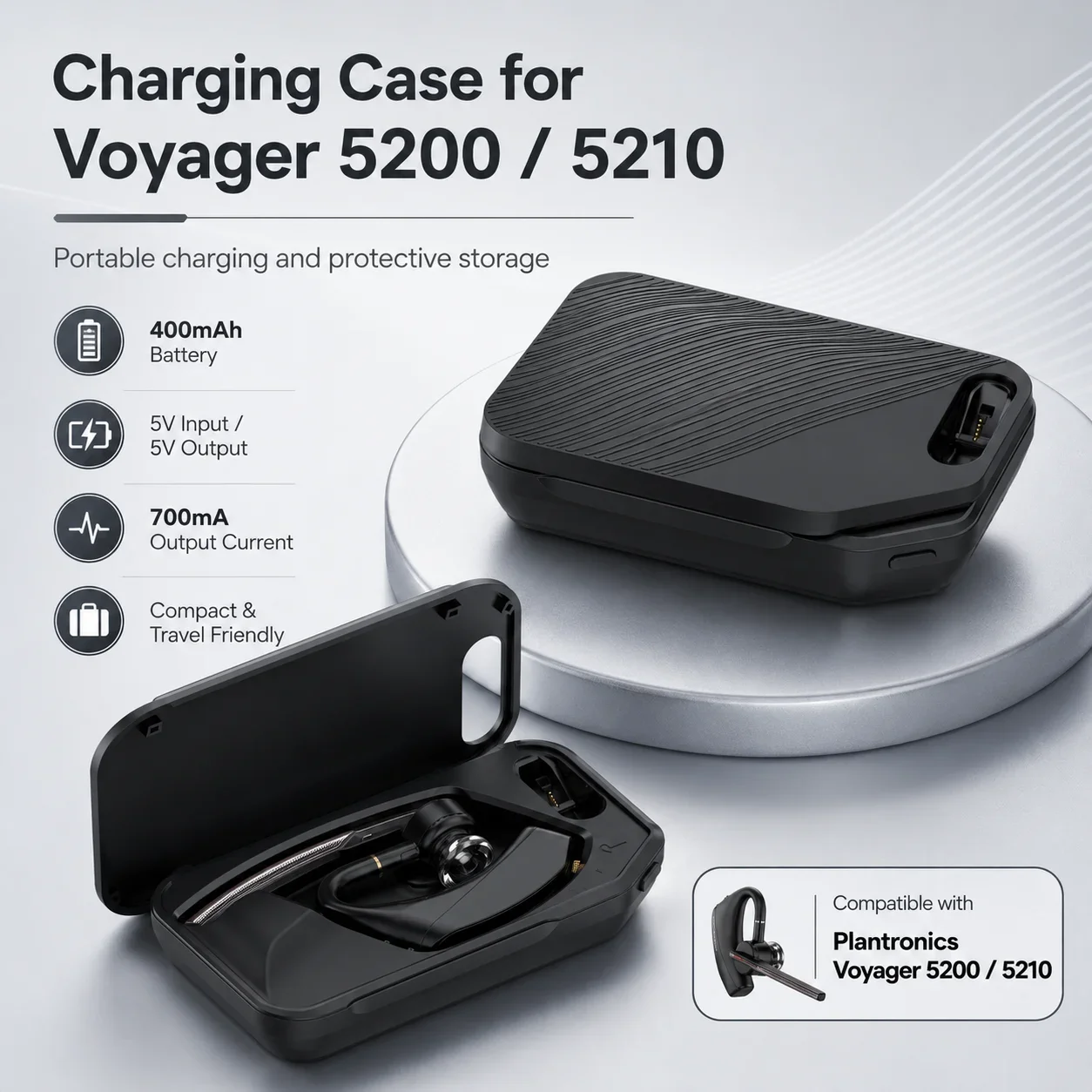 For Plantronics Voyager 5200/5210 Bluetooth-Compatible Headset Fast Charging Box Compact and Portable Carry For Phones, PCs, MAC