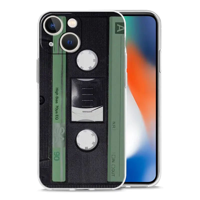 Phone Case For iPhone 16 15 14 13 12 11 Pro Max XS X XR 7 8 Plus soft Shockproof TPU Clear Cover Magnetic Radio Tape Cassette