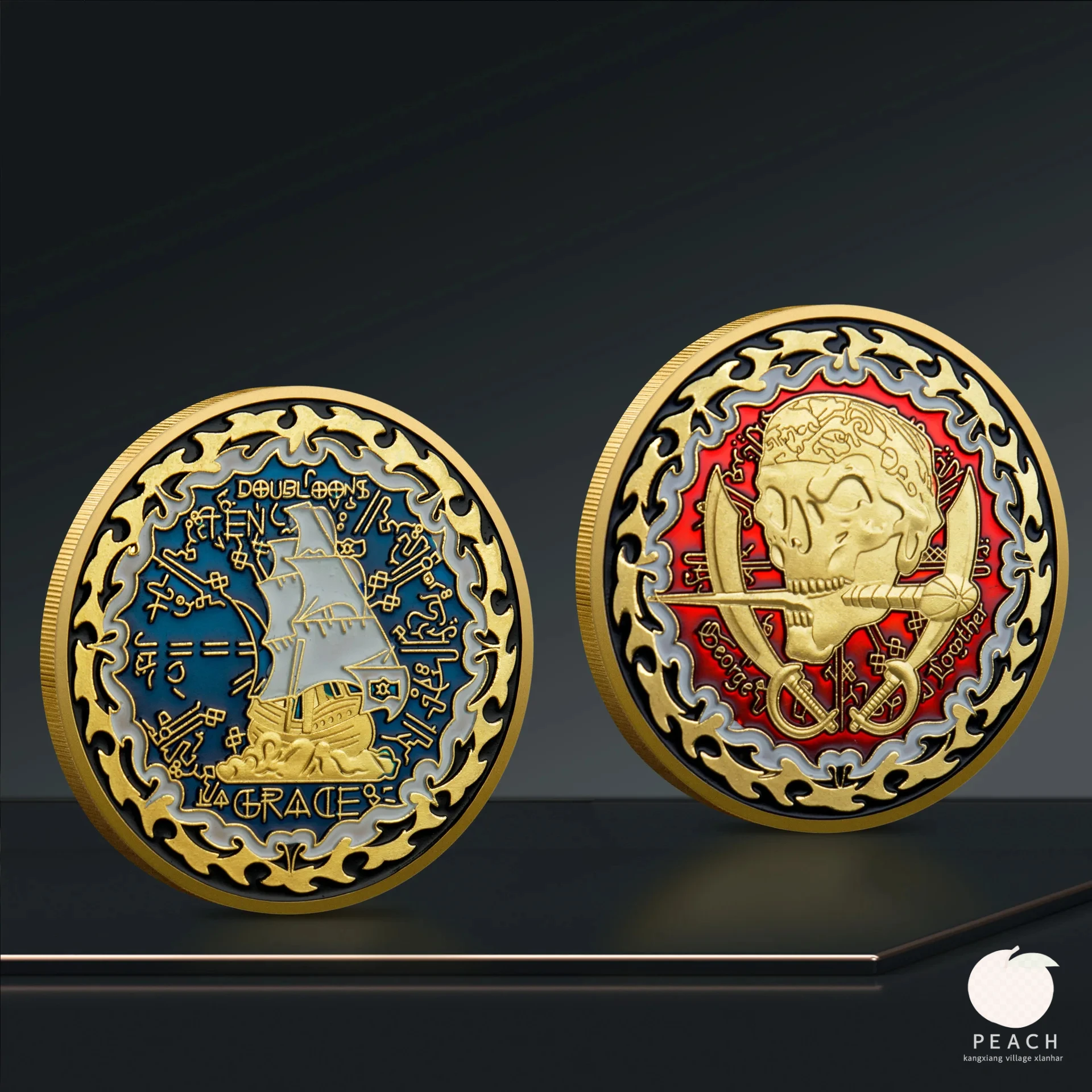 Pièce commémorative crâne de Pirate, bateau Pirate, pièce Souvenir du commerce extérieur, médaille commémorative