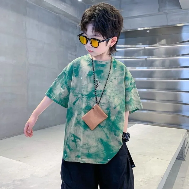 Boys' Summer T-Shirt Loose Fit Gradient Tie Dye Casual Top for Toddler To Teen Boys​