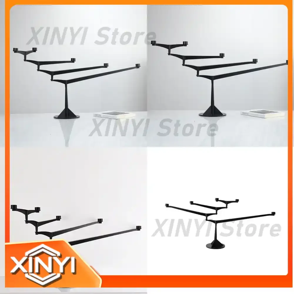 Luxury Black Metal Candle Holder for Nordic Modern Model Room Sales Office Villa Decorative Rotating Floor Stand