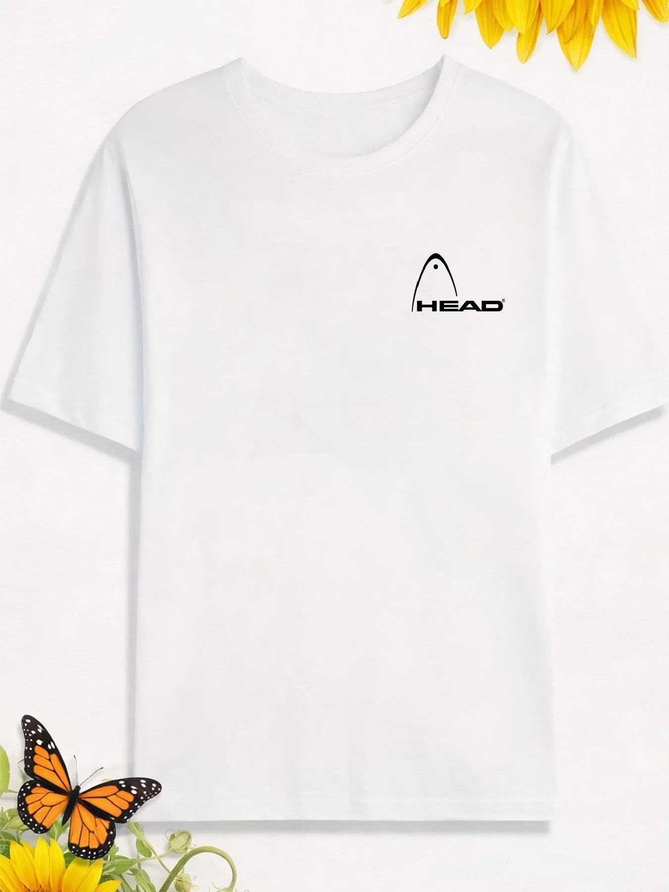 Men Crew Neck T‑Shirt With Tiny HEAD Logo On Right Chest Simple Classic Short‑Sleeve Top Breathable Loose Tee For Street Gym view 3