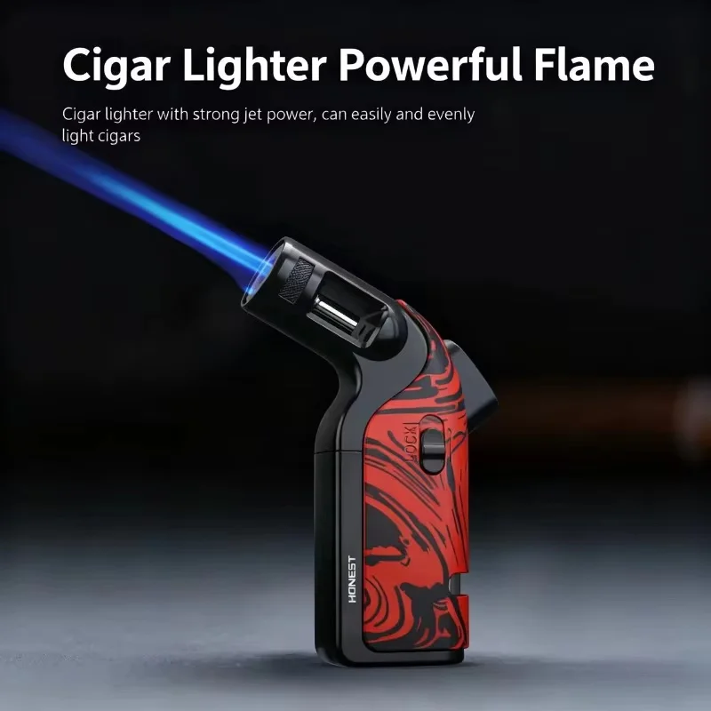 HONEST Windproof Metal Inflatable Lighter Powerful Firepower Direct Blue Flame Cigar Igniter Men's Ignition Tool Men's Gifft