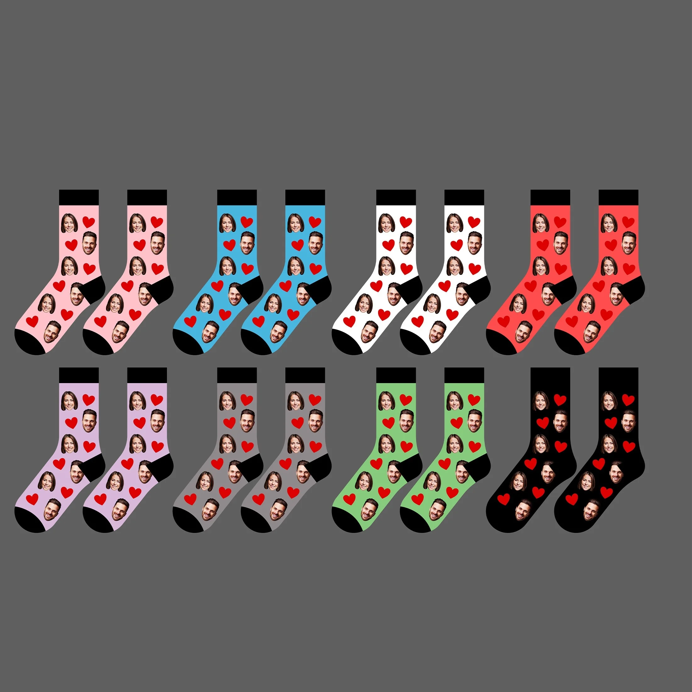 

1 пара (в индивидуальной и групповой упаковке) персонализированных носков с фотографией пары, носки с индивидуальным дизайном, с возможностью нанесения вашего изображения.