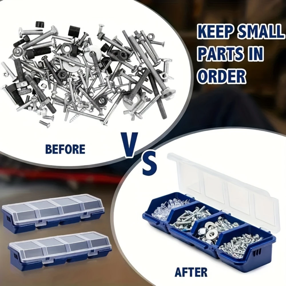 Plastic Screw Organizer Box with 4 Compartments Portable Tool Parts Storage Bin with Lid for Hardware Small Parts Display Box