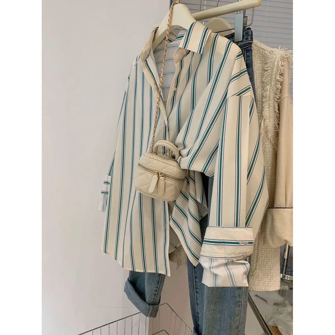 

Шикарный корейский женский длинный све в полоску, весна-осень, новый дизайн, универсальный красивый вариант, все свободного покроя