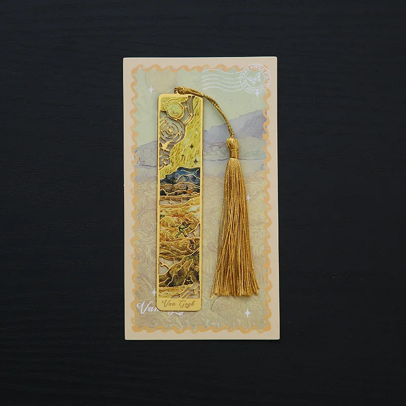 Hollow Metal Bookmark Oil Painting Style Exquisite Book Marks Rectangular Landscape Flower Reading Book Tools for Student Kids
